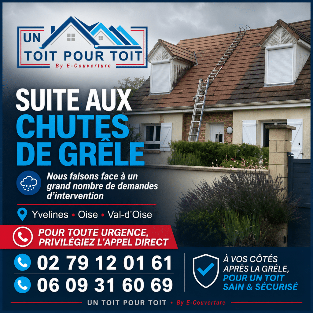 Intervention toiture après chute de grêle dans les Yvelines, l’Oise et le Val-d’Oise avec Un Toit Pour Toit.